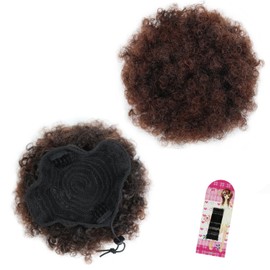 MKJVEN Afro Puff Drawstring Ponytail Extension for Black Women T33 Short Afro Kinky Curly Hair Bun Ponytail Extension Synthetic Hair (1BT33)