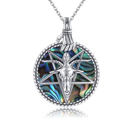 CUPENDA Satanic Necklace Sterling Silver Skull Baphomet Pendant Necklace Satanic Goat Jewellery Gifts for Women Men, Sterling Silver, No Gemstone