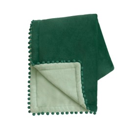 MONDAY MOOSE Cozy Fleece Throw Blanket with Pom Pom Fringe, Super Soft Lightweight Blanket, Double-Sided Designs, for Couch Bed Sofa Home Decor (50x60 inch, Dark Green/Sage)