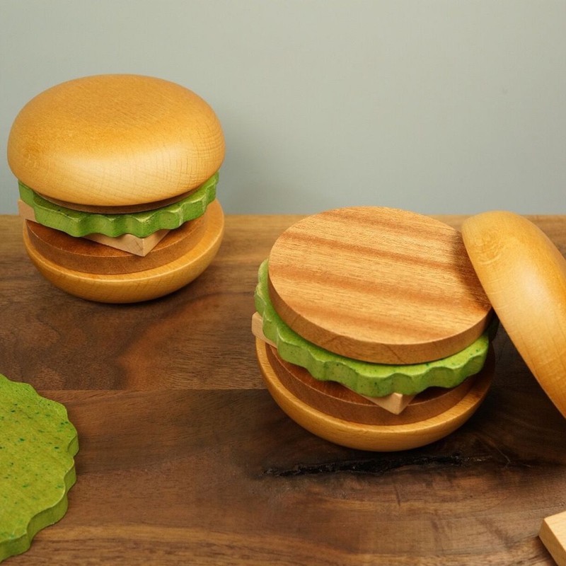 Hamburger Coaster Set Heat Insulation Cute Exquisite Wood Drink Coasters