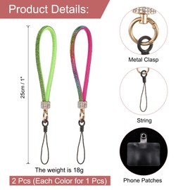 uxcell 2Pcs Universal Phone Lanyard, Detachable Wrist Strap Glitters with Phone Patches Luxury String Bling Phone Strap for DIY, Earbuds, Keychain, Coin Purse, Wallet, Green Multicolor
