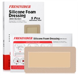 FRESINIDER 4" x 8" Pack of 5 Silicone Foam Wound Dressing - Waterproof Adhesive Bandages with Bordered - Super Absorbent & Breathable for Optimal Wound Care