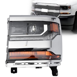 SHINESELL HID Headlight Assembly Fit for 2016-2018 Chevy Silverado 1500/2019 Silverado 1500 LD,HID/Xenon Headlamp with LED DRL OE Style Chrome Bezel Replacement Left Driver Side No Bulbs