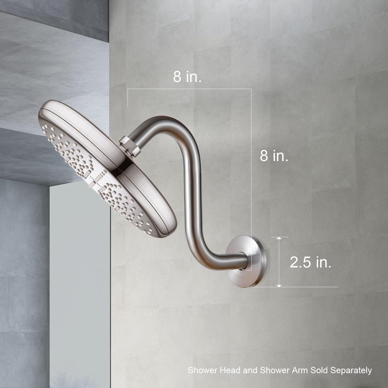 OFFO Shower Head Extension Arm 8 in, Brushed Nickel S