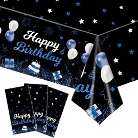 MRJ 3 Pack Birthday Table Decorations 54"x108" Happy Birthday Party Supplies Perfect Decorations for Kids' Birthday Parties and Baby Showers （Blue and Black）