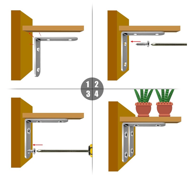 MOLATE Angle Bracket, Stainless Steel, Shelf Bracket, 2.6 x 2.6