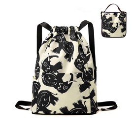 RisePlus Drawstring Gym Bag Waterproof ， Large Foldable Drawstring Backpack for Men Women Kids ， Printed Sports Sack Bag for Swimming, Travel, Fitness, Yoga, Shopping ， Multi-Pocket Rucksack