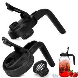 2 Pack Wide Mouth Mason Jar Pour Spout Lid with Handle, Mason Jar Drinking Canning Lids, V-Shaped Mason Jar Pitcher Lids with Extended Flip Cap Leak Proof Seal Cover Coarse Sieve, Black