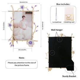 Goutangen 4x6 Purple Floral Picture Frame Vintage Gold Photo Frame with Glass Front, Ornate Antique Tabletop Art Desktop Home Office Decor Gold Metal Frame, Unique Gifts for Women Wedding Mothers Day