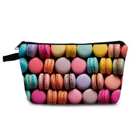 YULUENZE Colored Macaroons Makeup Bag Cute Small Organizer Bag with Zipper Colored Macaroons Cosmetic Bag Aesthetic Birthday Present for Women Sisters Friends -1