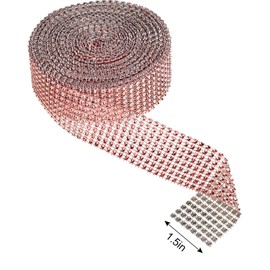 Chuangdi 10 Yard Acrylic Rose Gold Rhinestone Ribbon 8 Row Diamond Ribbon for Wedding Cakes, Birthday Decorations, Baby Shower Events and Arts and Crafts Projects(8 Row,Rose Gold)