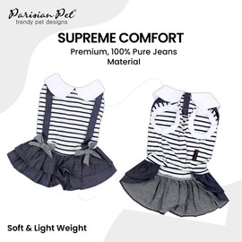 Parisian Pet Dog Dress - Preppy Girl Dog Summer Dress - Stylish Chambray Dog Outfit - Puppy Clothes - Lightweight Dog Overall Dress - Sleeveless Dog Clothes for Small Dogs Girl - S