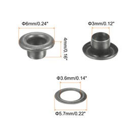HARFINGTON 300set Grommets Kit Metal Eyelets 3mm 1/8" Hole Tiny Grommet with Washers for Shoes Clothes Belt Tag Bag Fabric Leather DIY Project, Dark Grey