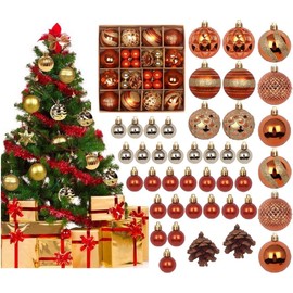 Souarts 42PCS Christmas Baubles Christmas Ball Ornaments Set with Strings Shiny Shatterproof Christmas Hanging Ball for Xmas Tree Hanging Holiday Party Decoration (Yellow-Orange，42PCS)