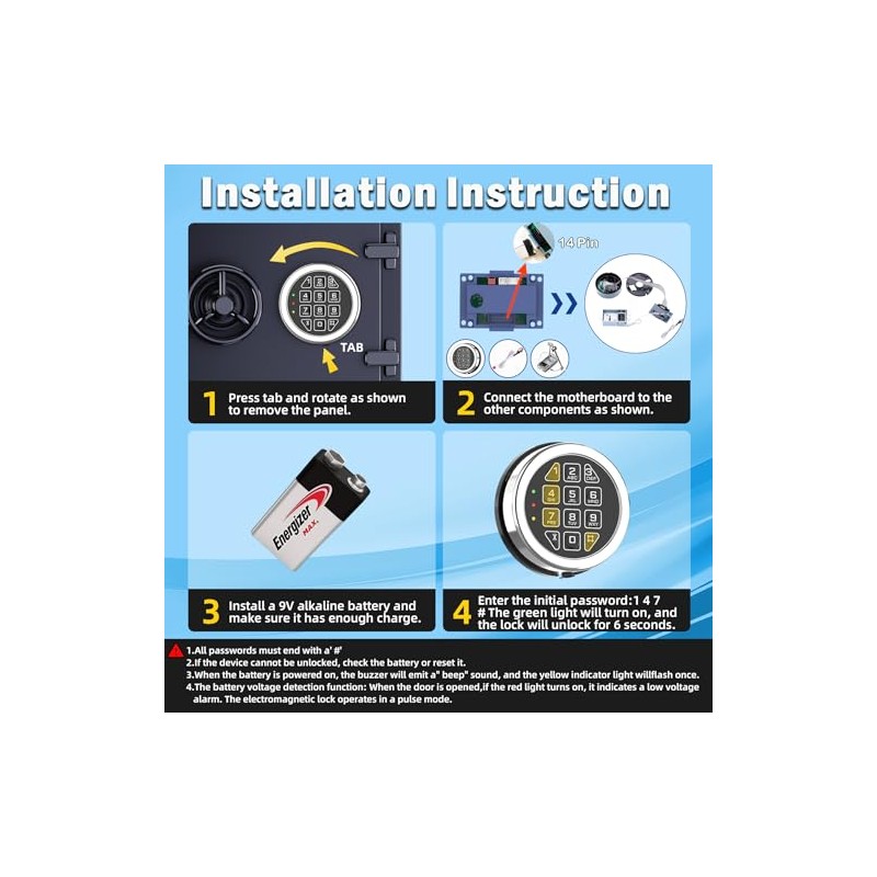 Gun Safe Lock Replacement Solenoid Lock with 2 Override Keys