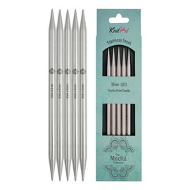 KnitPro Mindful Double Pointed Needles – 20cm x 9mm Double Ended Knitting Pins, Set of 5, Silver