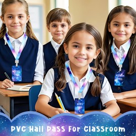 CORNER LACE 8 Packs Astral Hall Passes, Unbreakable PVC School Passes and Soft Lanyards Set, Elementary Middle School/Teacher Supplies for Classrooms Hall Library Restroom Nurse Office Supplies