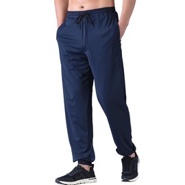 Zoulee Men's Zipper Fly Track Pants Drawstring Sweatpants Jogger Pants Navy Blue L