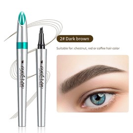 Eyebrow Pencil with 4 Tips, Micro Head, Liquid Eyebrow Microblading Pen, Eyebrow Pencil, Micro 4 Point Eyebrow Pencil, Long-Lasting, Waterproof, Natural (#2 Dark Brown)