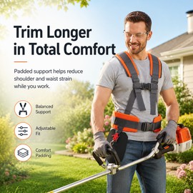 Adjustable Brush Cutter Harness for Yard Work – Padded Double Shoulder Support for Trimming and Mowing