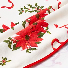 Violet Linen Decorative Christmas Poinsettias and Bows Design Tablecloths