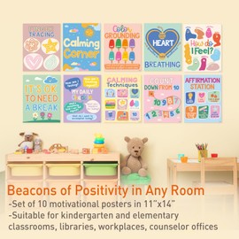 S&O Set of 10 Calming Corner Classroom Feelings Posters - Peaceful Section Poster - Soothing Space Items for Children- Calm Down Room Supplies - Emotion Charts - Relaxing Study Room Decor for Kids - 10PC