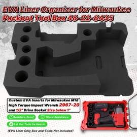 Yudylg EVA Liner Organizer for Milwaukee Packout Tool Box 48-22-8435,Custom EVA Inserts for Milwaukee M18 High Torque Impact Wrench 2967-20 and 1/2” Drive Socket Size below 1”