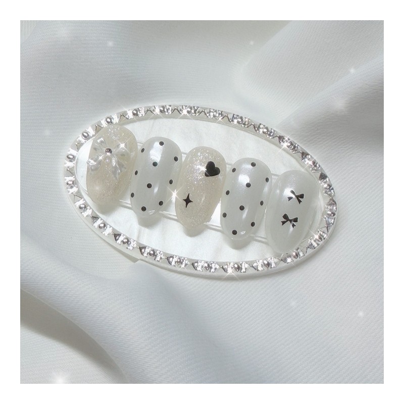 [Handmade Nail Tips] Black Snow Pearl Nail Tips - Full