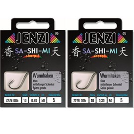 Set # 2 Packs (20 Pieces) Worm Hooks by Jenzi Ready Tied Hook Sizes 2 4 5 6 8 10 12 14 50cm + Free Petri Heil! Sticker (Hook Size 5)
