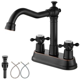 Aolemi 4 Inch Centerset Bathroom Sink Faucet Vintage 2 Cross Handles RV Mixer Tap Basin Vanity Lavatory Utility for Sink 3 Hole Include Water Hose Pop Up Drain with Ceramic Cover Oil Rubbed Bronze