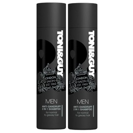 2 Pk of 250 ml Toni & Guy Anti-Dandruff 2in1 Shampoo formulated with Mineral Extracts for Normal to Greasy Hair & Cleanses & Soothes Itchy Scalp, Helping to Remove Loose Dandruff in the Hair