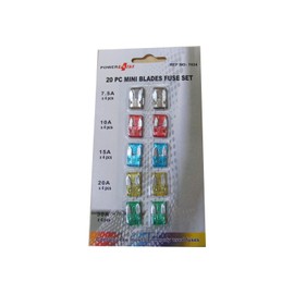 PowerPlus 20 Piece Mini Blade Car Fuses Set: 7.5A, 10A, 15A, 20A, 30A