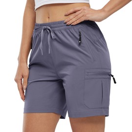 BASUDAM Women's Athletic Shorts Quick Dry Cargo Lightweight Zipper Pockets Summer Outdoor Hiking Running Grayish Purple L