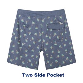 SURF CUZ Men's Vintage Cruzer Stretch Boardshorts Chino Shorts Swim Shorts Without Mesh Liner Swim Trunks,Palm Tree -Denim Blue,36