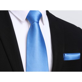 HISDERN Tie Extra Long Plain Light Blue Men's Tie Handkerchief Business Party Plain Ties Elegant Wedding Tie & Pocket Square Set, C Light Blue
