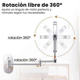 Espejo Maquillaje Pared Plegable - Luz Led Recargable 1x/5x