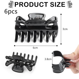 JaneYi Hair Claw Clips for Women - 6 Pack Black Plastic Durable Small Medium Hair Jaw Clips Strong Grip Non-slip Styling Clamps Clasps for Women Girls Fine Long Short Hair