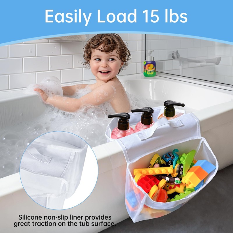ODIWEN Bath Toy Storage Bag with 2 Compartments, Bath Toy
