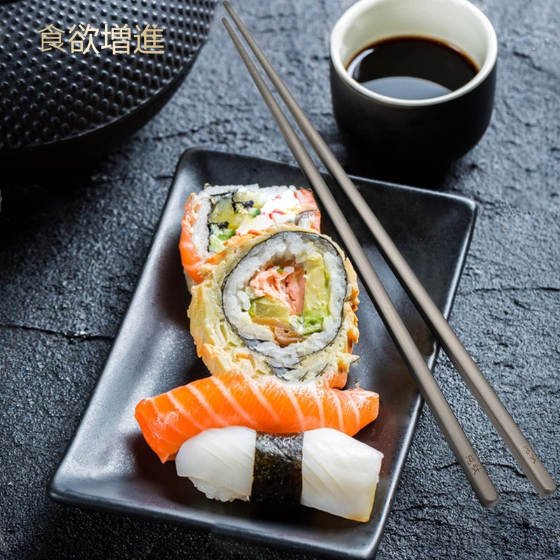 Carimee Pure Titanium Square Chopsticks with Anti-Slip, Unpainted, Hollow Construction,