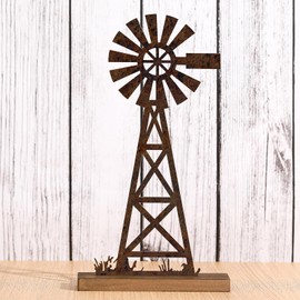 Tandefio Farmhouse Windmill Table Top Decor 11.8 Inch Metal Rusted Vintage Desk and Shelf, Decorative Farmhouse Kitchen Rustic Windmill Decor Rustic Home Decorations