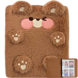 WAYUTO Plush Photocard Binder Kpop Photocard Album with 20Pcs Inner Pages 2x3" Photo Card Holder Cute A6 Photo Album 4-Pocket Detachable Kpop Star Card Holder Brown