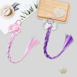 4 Packs Girls Hairband Accessories Wig Ponytail Braid Colored Braids Hair Extensions with Rubber Bands Crazy Hair Day Accessories for Kids Girls Children Rainbow Braided Hair Strands for Party