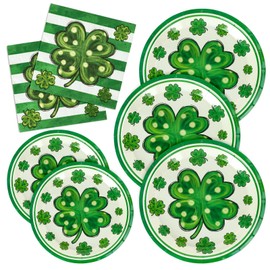 JarThenaAMCS 72Pcs St. Patrick's Day Tableware Set Four Leaf Lucky Clover Party Decor Supplies Watercolor Shamrock Disposable Paper Plates Napkins for 24 Guests Dessert Appetizer Party Favors | JarThenaAMCS