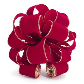 Traico Christmas Tree Topper Bow - Bow: 11" sq. - Tails: 3 Yards Long Each - Velvet Red