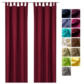 Heimtexland® Decorative Curtain Cotton Plain Opaque Tab-Top Curtain Bordeaux Red H x W 160 x 125 Type 625