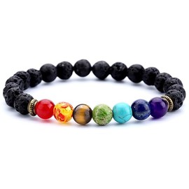 BVR GLOBAL Bracelet, Reiki Natural Lava 7 Charka Bracelet 8 mm, Round Bead Bracelet for Wealth Protection, Genuine Gemstone Beads for Calming, Stress Relief & Spiritual Healing - Natural