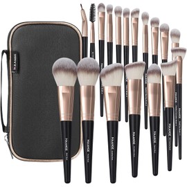 MAANGE Brochas de Maquillaje con Estuche 18 Piezas Set de Brochas para Maquillaje Profesional Juego de Brochas Kabuki Sintético Premium Sombra de Ojos en Polvo para Base de Maquillaje (Oro negro)