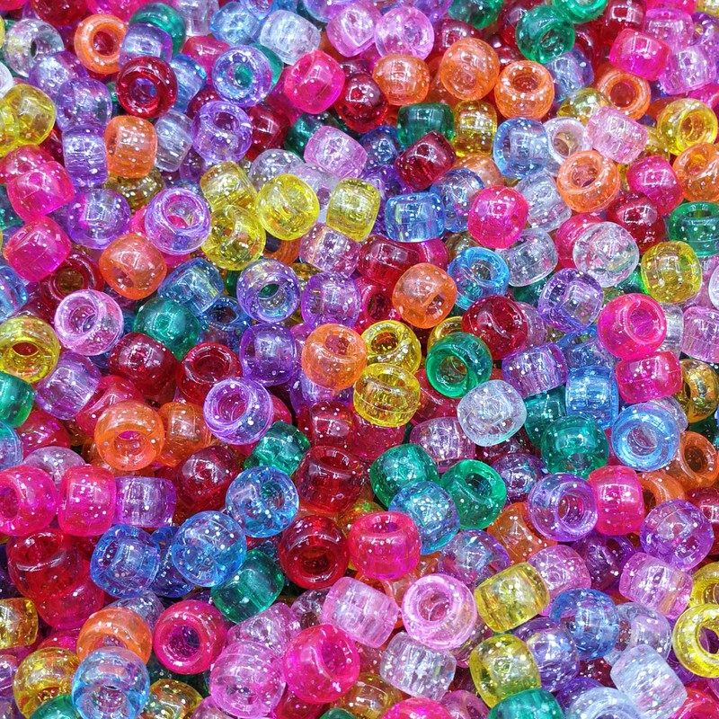 Amaney 500 Pieces Glitter Pony Beads 6x9mm Mixed Colors Transparent