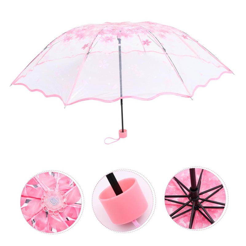FRCOLOR Raining Folding Umbrella Transparent Travel Umbrella with Creative Floral