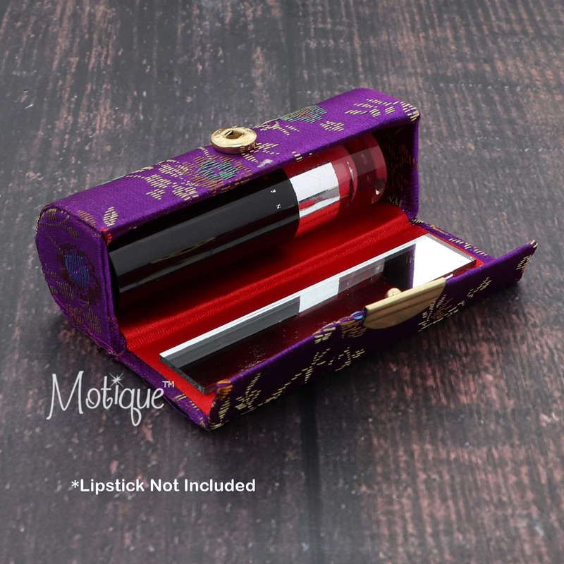 Motique Accessories Purple Lipstick Case with Brocade Design